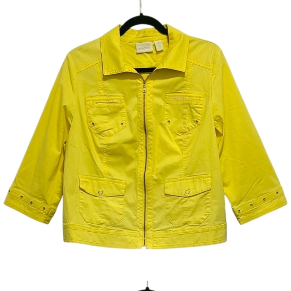Chico's Jackets & Blazers - Chico's Yellow Jacket Coat with Collared Neckline‎ and 3/4 Sleeves Size 2